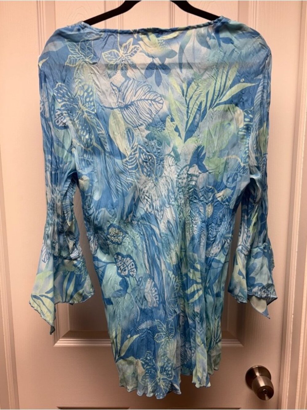 Blue Floral Beaded Sheer Blouse Top Size XL - Picture 2 of 4